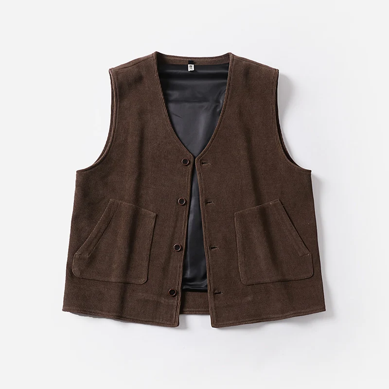 Herren Cordweste mit Satinfutter, V‑Ausschnitt und aufgesetzten Taschen Drune