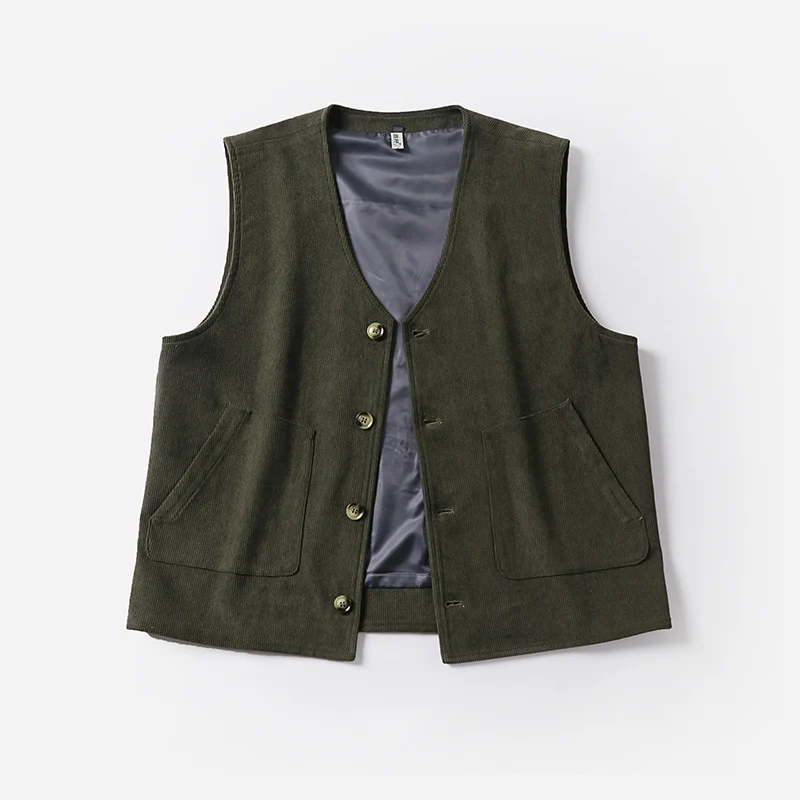 Herren Cordweste mit Satinfutter, V‑Ausschnitt und aufgesetzten Taschen Drune