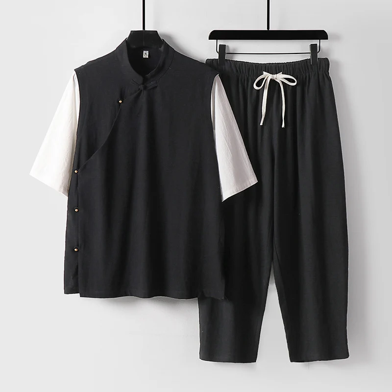 Herren Asymmetrisches Kimono-Loungewear-Set mit Stehkragen und Kordelhose Drune