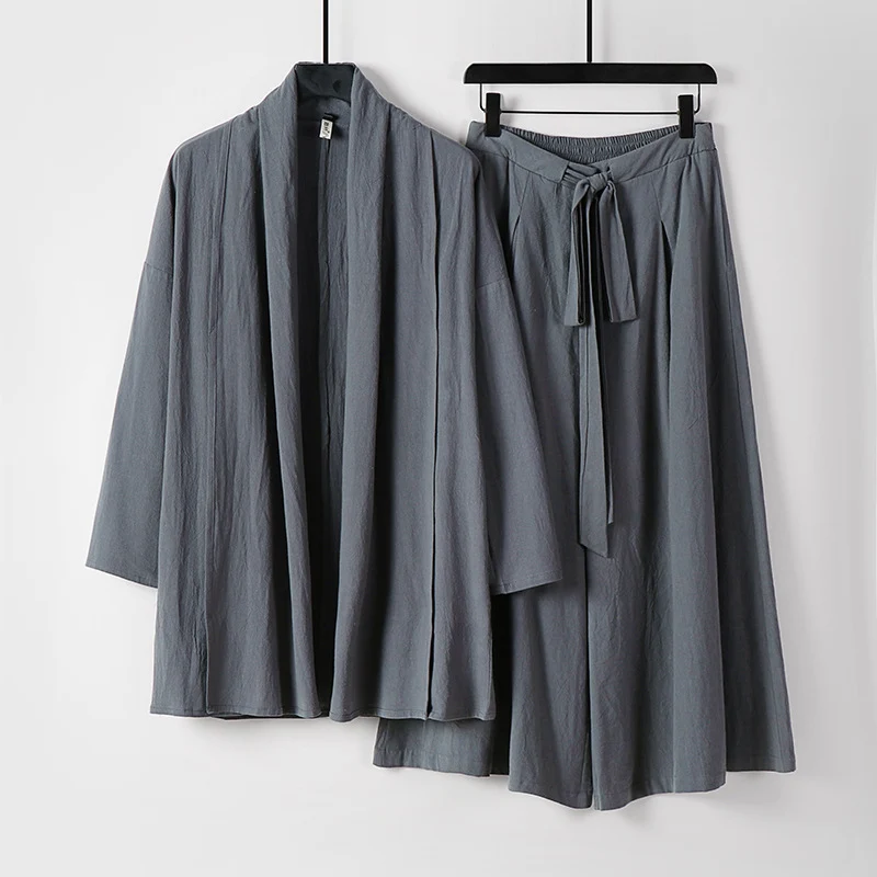 Damen Zweiteiliges Lounge-Set im Kimono-Stil mit offenem Schalkragen und weitem Palazzo-Hosenrock Drune