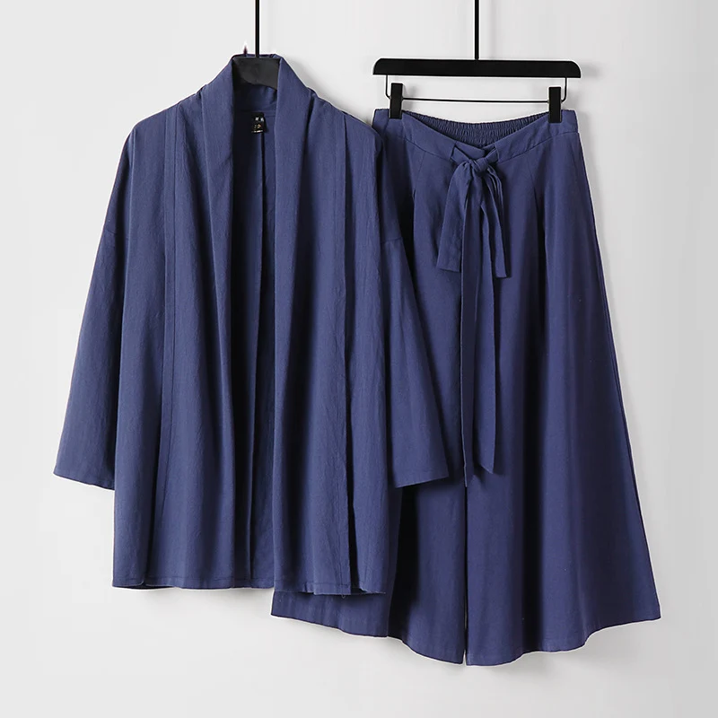 Damen Zweiteiliges Lounge-Set im Kimono-Stil mit offenem Schalkragen und weitem Palazzo-Hosenrock Drune