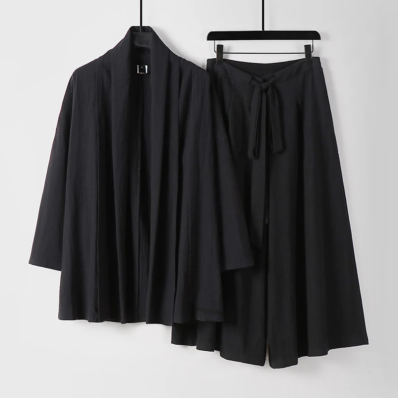 Damen Zweiteiliges Lounge-Set im Kimono-Stil mit offenem Schalkragen und weitem Palazzo-Hosenrock Drune