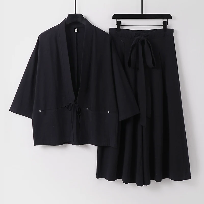 Damen Zweiteiliges Kimono-Set mit Kurzjacke und fließendem Midirock Drune