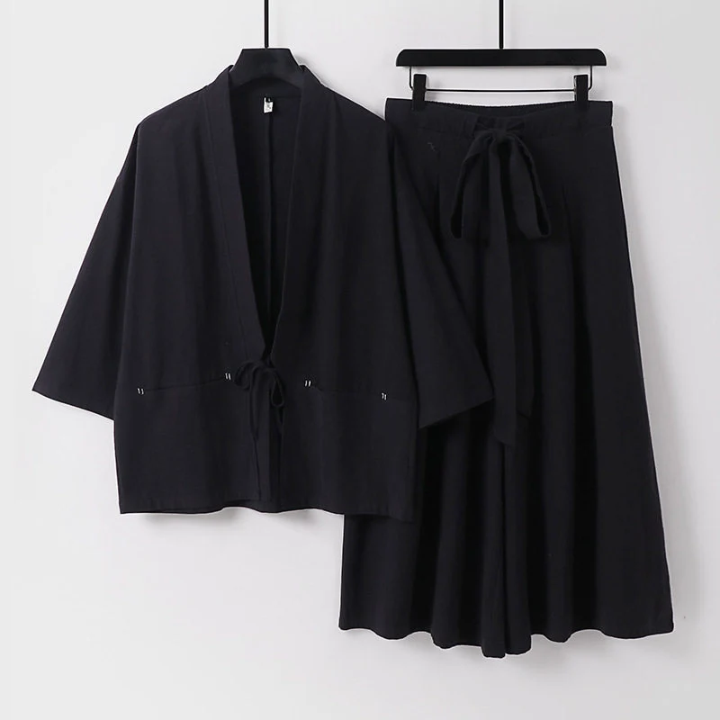 Damen Zweiteiliges Kimono-Set mit Kurzjacke und fließendem Midirock Drune