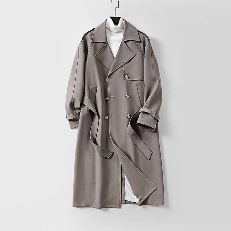 Damen Zweireihiger Oversized Trenchcoat mit weitem Schalkragen und Bindegürtel Drune