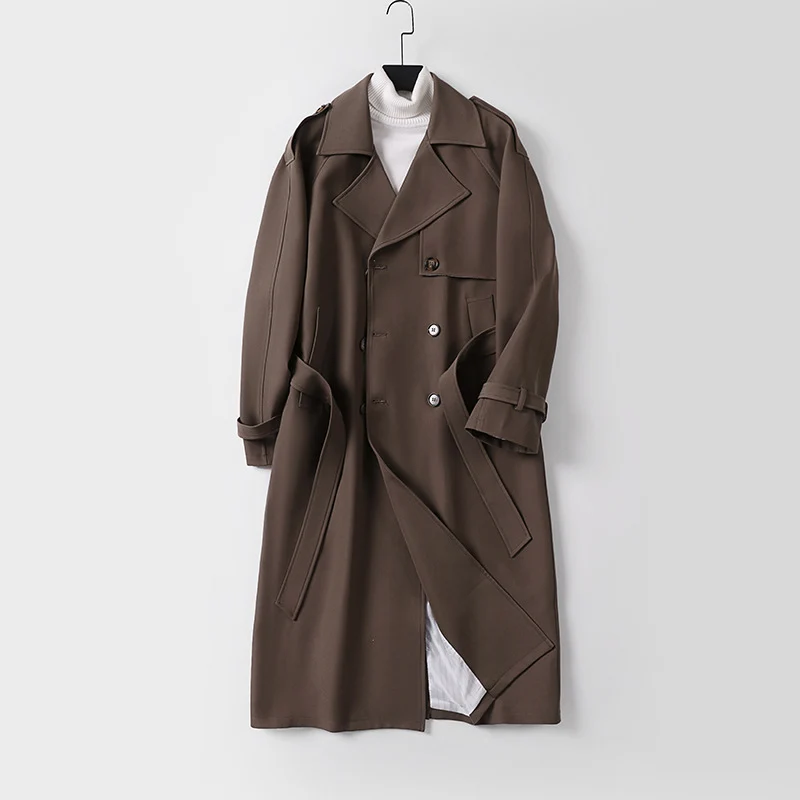 Damen Zweireihiger Oversized Trenchcoat mit weitem Schalkragen und Bindegürtel Drune
