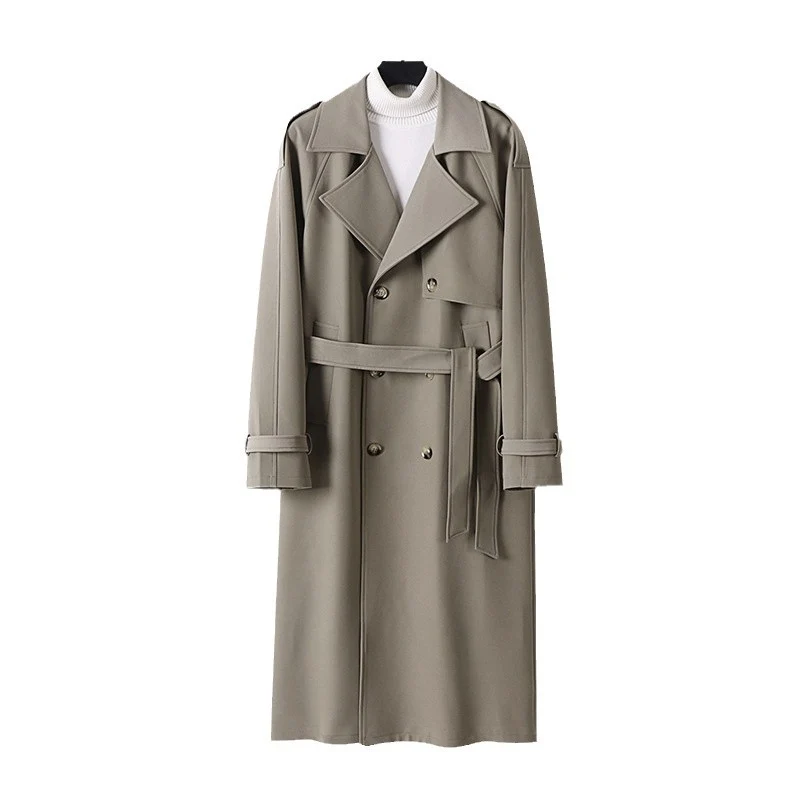 Damen Zweireihiger Oversized Trenchcoat mit weitem Schalkragen und Bindegürtel Drune