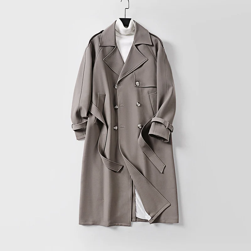 Damen Zweireihiger Oversized Trenchcoat mit weitem Schalkragen und Bindegürtel Drune