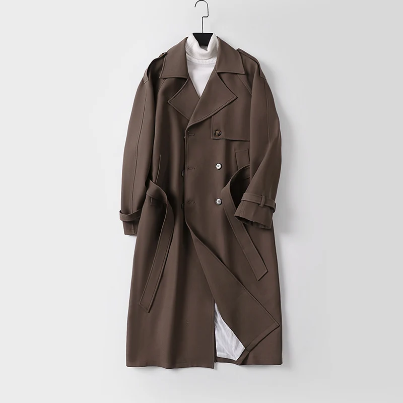 Damen Zweireihiger Oversized Trenchcoat mit weitem Schalkragen und Bindegürtel Drune