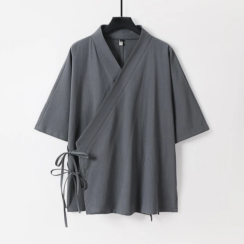 Damen Wickel-Kimono-Oberteil mit kurzen Ärmeln und Seitenschnürung Drune