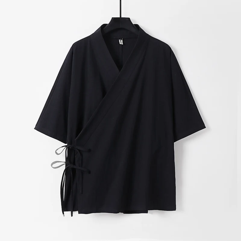 Damen Wickel-Kimono-Oberteil mit kurzen Ärmeln und Seitenschnürung Drune
