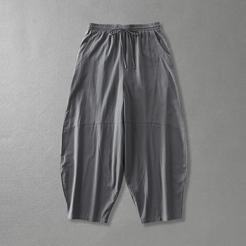 Damen weite Haremshose aus leichtem Satin mit Tunnelzug und seitlichen Taschen Drune