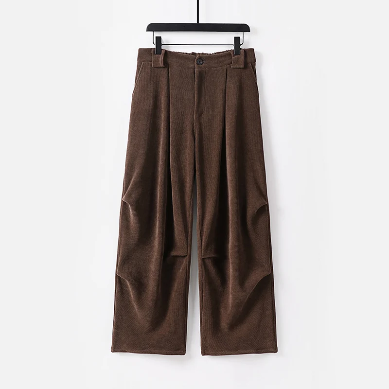 Damen Weite Cordhose mit hoher Taille, Bundfalten und Eingrifftaschen Drune