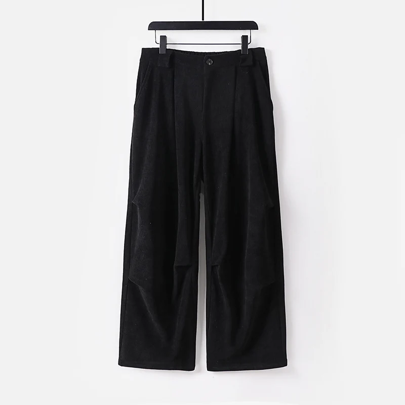 Damen Weite Cordhose mit hoher Taille, Bundfalten und Eingrifftaschen Drune