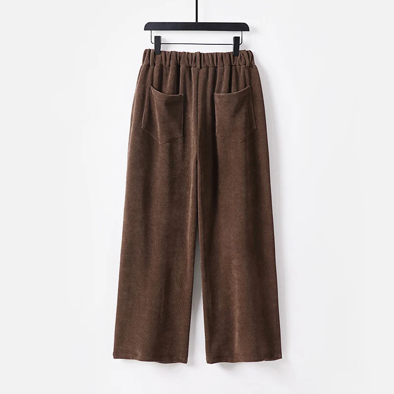 Damen Weite Cordhose mit hoher Taille, Bundfalten und Eingrifftaschen Drune