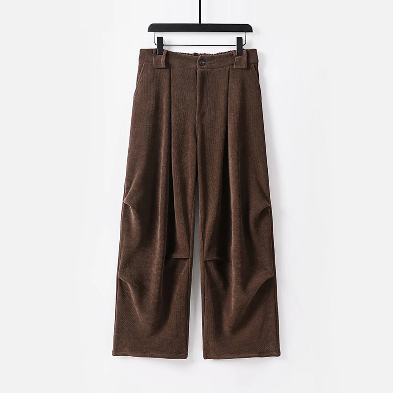 Damen Weite Cordhose mit hoher Taille, Bundfalten und Eingrifftaschen Drune