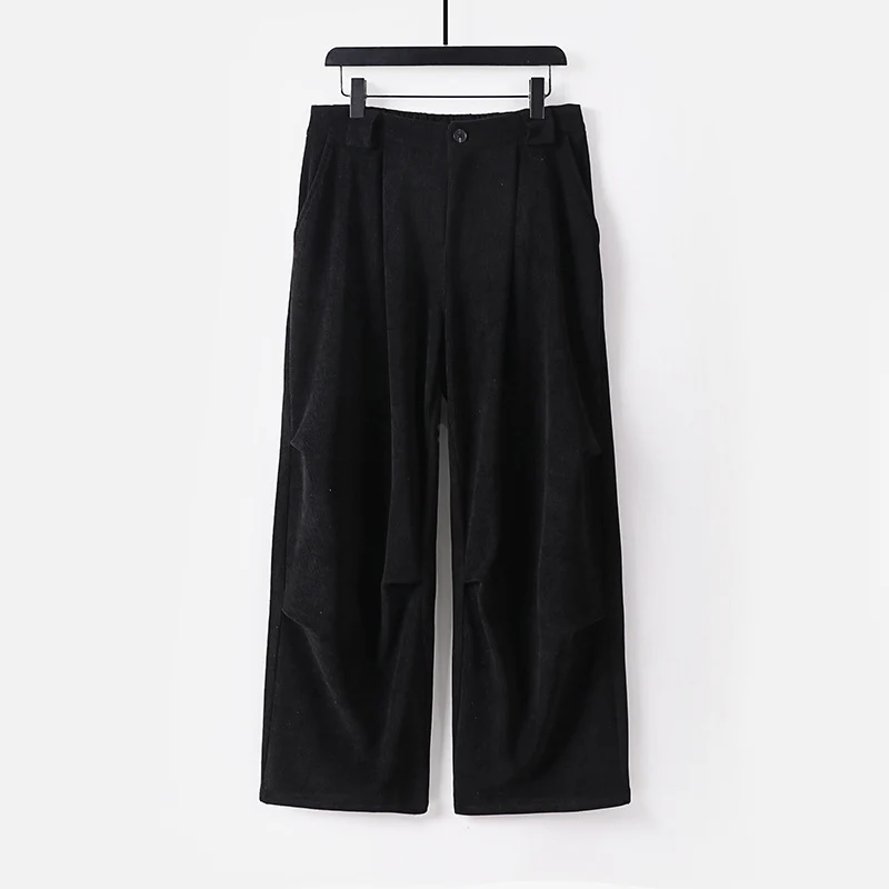 Damen Weite Cordhose mit hoher Taille, Bundfalten und Eingrifftaschen Drune