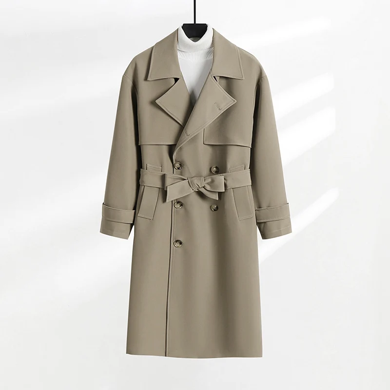 Damen taillierter Doppelreiher-Trenchcoat mit Bindegürtel und Schalkragen Drune