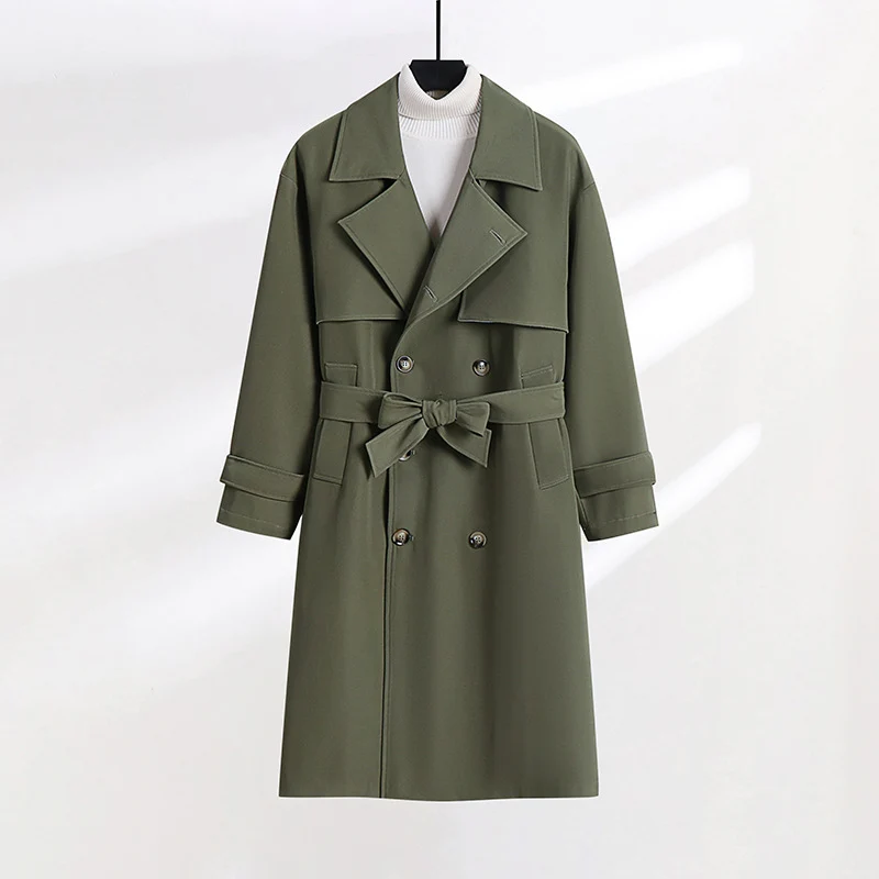 Damen taillierter Doppelreiher-Trenchcoat mit Bindegürtel und Schalkragen Drune