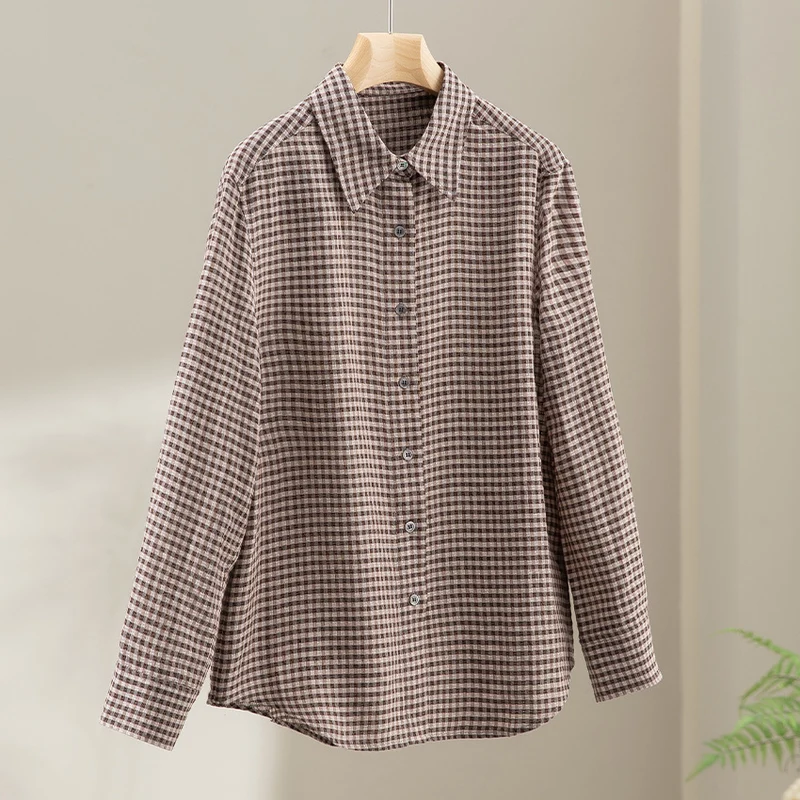 Damen Karierte Oversize-Hemdenbluse mit durchgehender Knopfleiste Drune