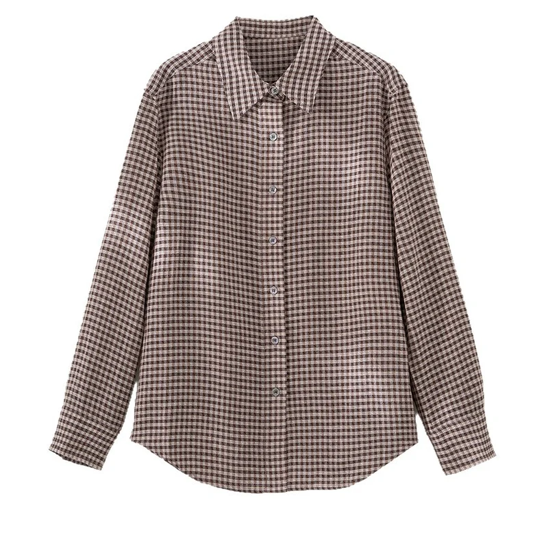 Damen Karierte Oversize-Hemdenbluse mit durchgehender Knopfleiste Drune