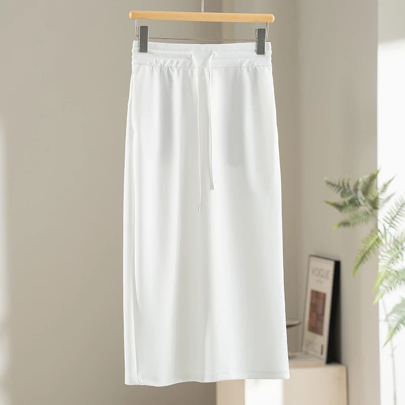Damen Jersey-Midirock mit elastischem Tunnelzugbund und geradem Fall Drune