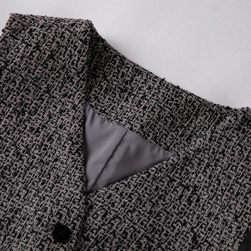 Damen Hochtaillierter Tweed-Midirock mit geradem Schnitt und leichter A‑Linie Drune