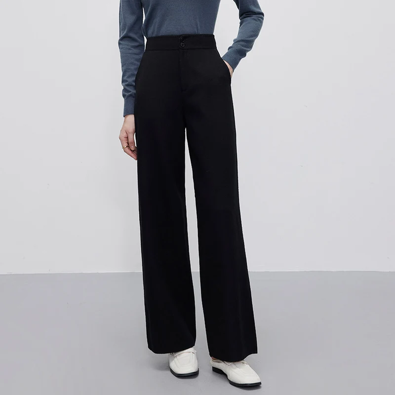 Damen Hochtaillierte Wollmix-Palazzohose mit geradem Fall und verdecktem Hakenverschluss Drune