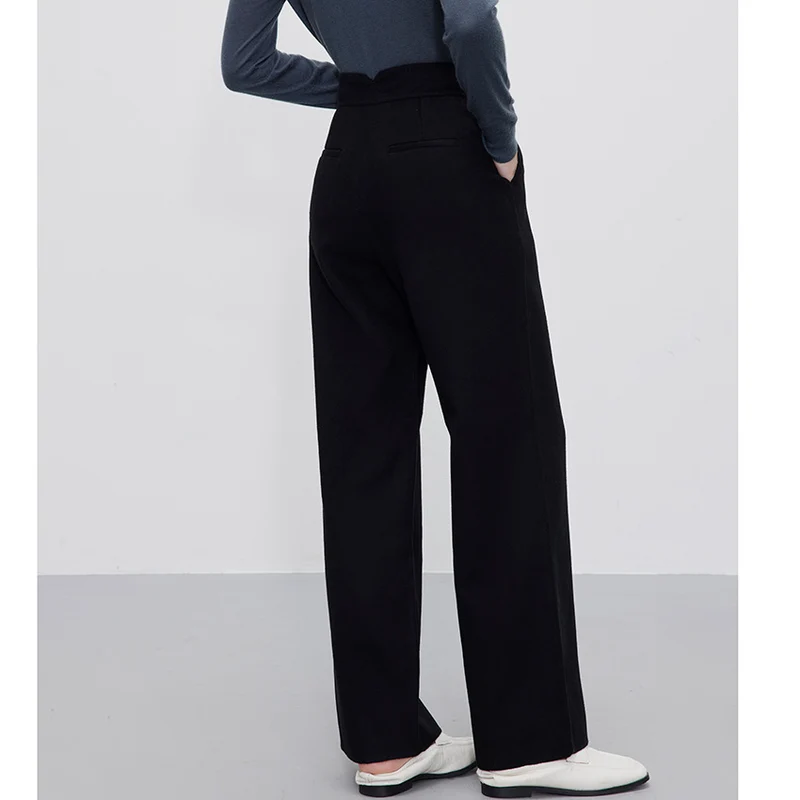 Damen Hochtaillierte Wollmix-Palazzohose mit geradem Fall und verdecktem Hakenverschluss Drune