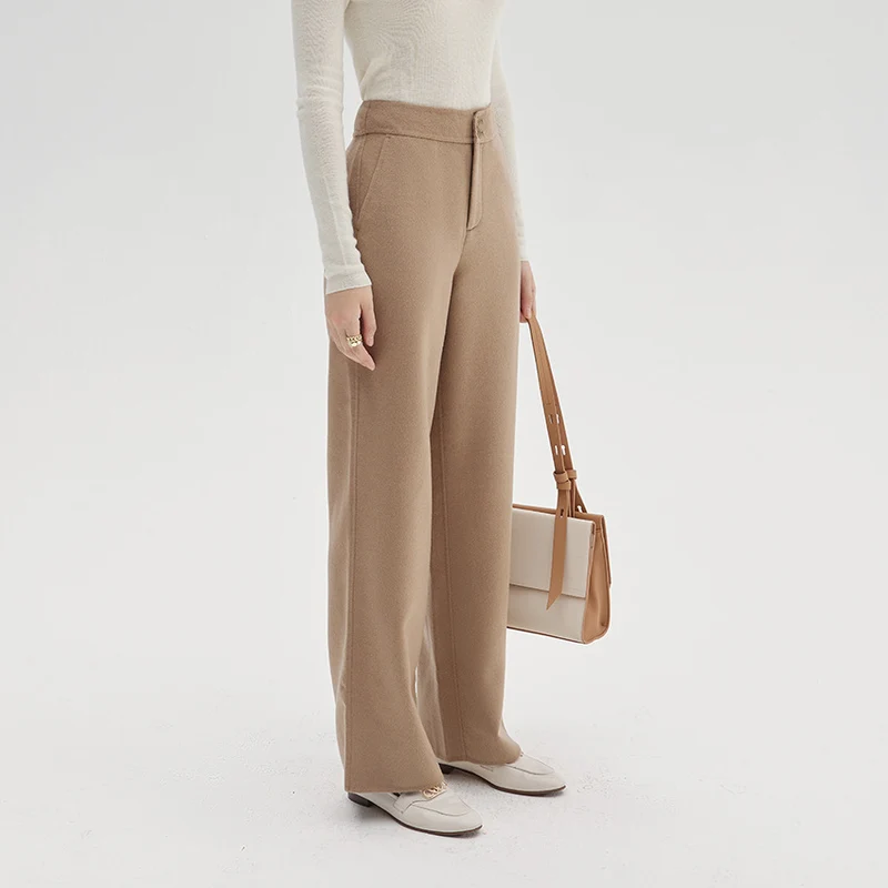 Damen Hochtaillierte Wollmix-Palazzohose mit geradem Fall und verdecktem Hakenverschluss Drune