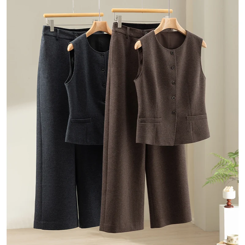 Damen Hochtaillierte Wollmix-Palazzohose mit geradem Bein und elastischem Rückenteil Drune