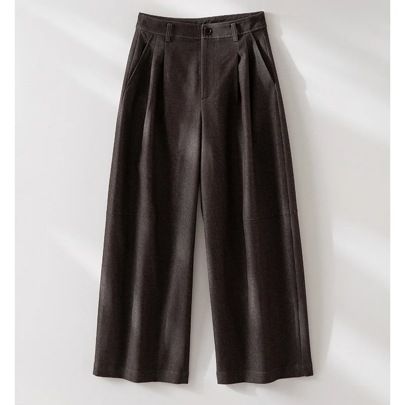 Damen Hochtaillierte weite Culotte-Stoffhose mit Bundfalten Drune