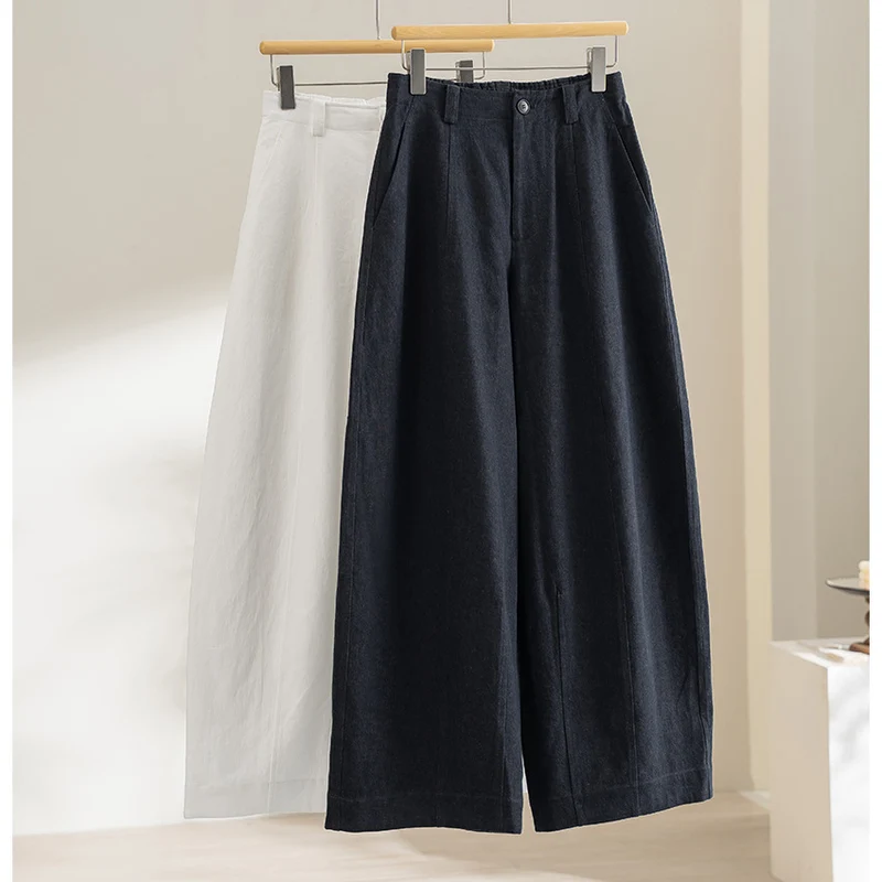 Damen Hochtaillierte weite Culotte-Hose aus Leinen‑Mix mit Bügelfalte und Eingrifftaschen Drune
