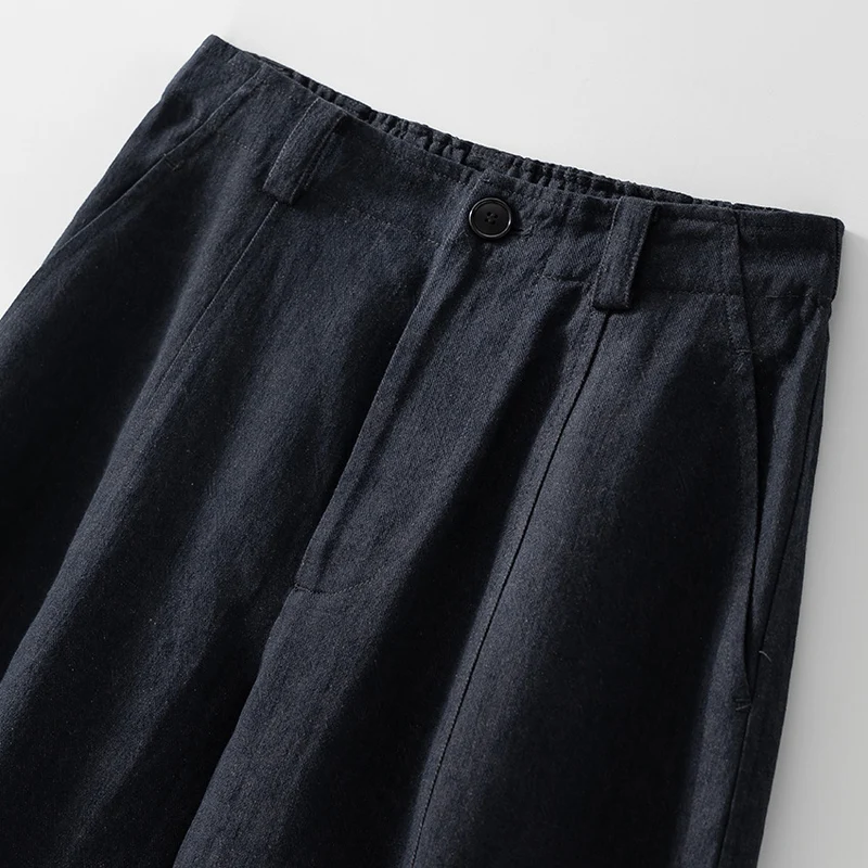Damen Hochtaillierte weite Culotte-Hose aus Leinen‑Mix mit Bügelfalte und Eingrifftaschen Drune