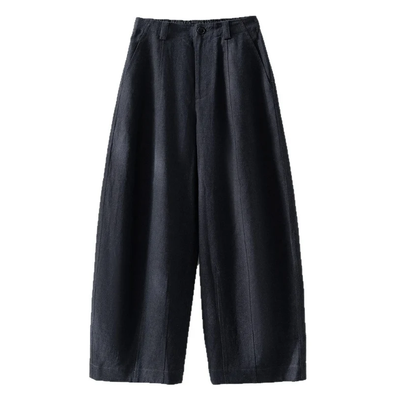 Damen Hochtaillierte weite Culotte-Hose aus Leinen‑Mix mit Bügelfalte und Eingrifftaschen Drune