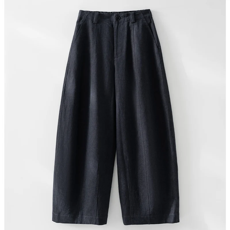Damen Hochtaillierte weite Culotte-Hose aus Leinen‑Mix mit Bügelfalte und Eingrifftaschen Drune