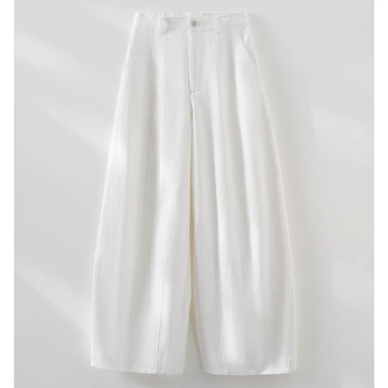 Damen Hochtaillierte weite Culotte-Hose aus Leinen‑Mix mit Bügelfalte und Eingrifftaschen Drune