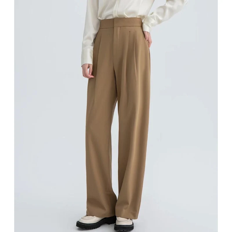 Damen Hochtaillierte Plissee-Bundhose mit weitem Bein Drune