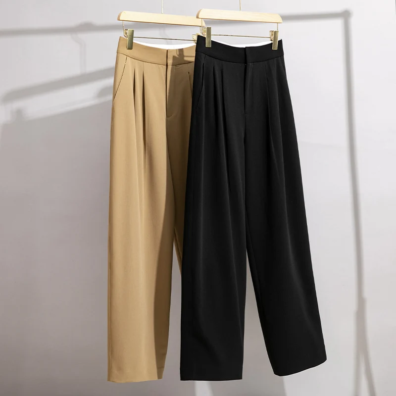 Damen Hochtaillierte Plissee-Bundhose mit weitem Bein Drune