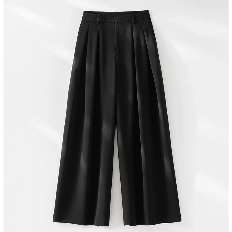 Damen Hochtaillierte Palazzohose mit Kellerfalten und fließender Crêpe-Qualität Drune