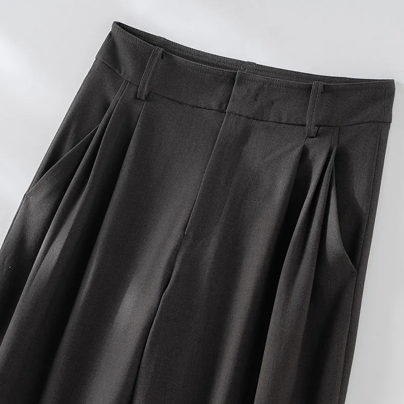 Damen Hochtaillierte Palazzo-Stoffhose mit Bundfalten, Eingrifftaschen und klarer Bügelfalte Drune