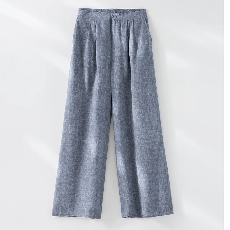 Damen Hochtaillierte Palazzo-Hose aus Leinenmix mit Bundfalten und elastischem Komfortbund Drune