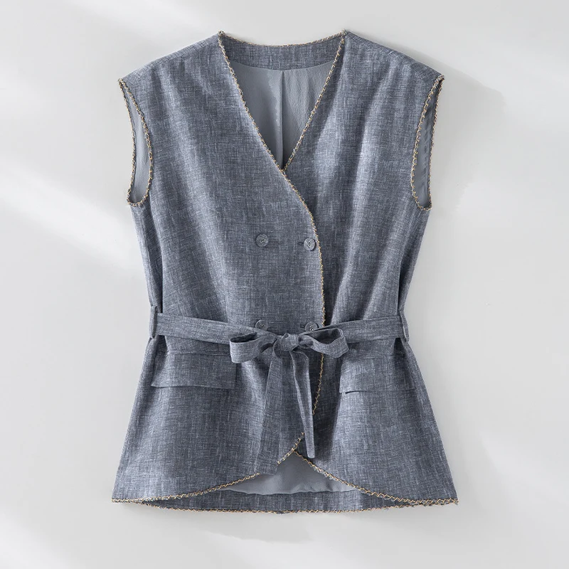 Damen Hochtaillierte Palazzo-Hose aus Leinenmix mit Bundfalten und elastischem Komfortbund Drune