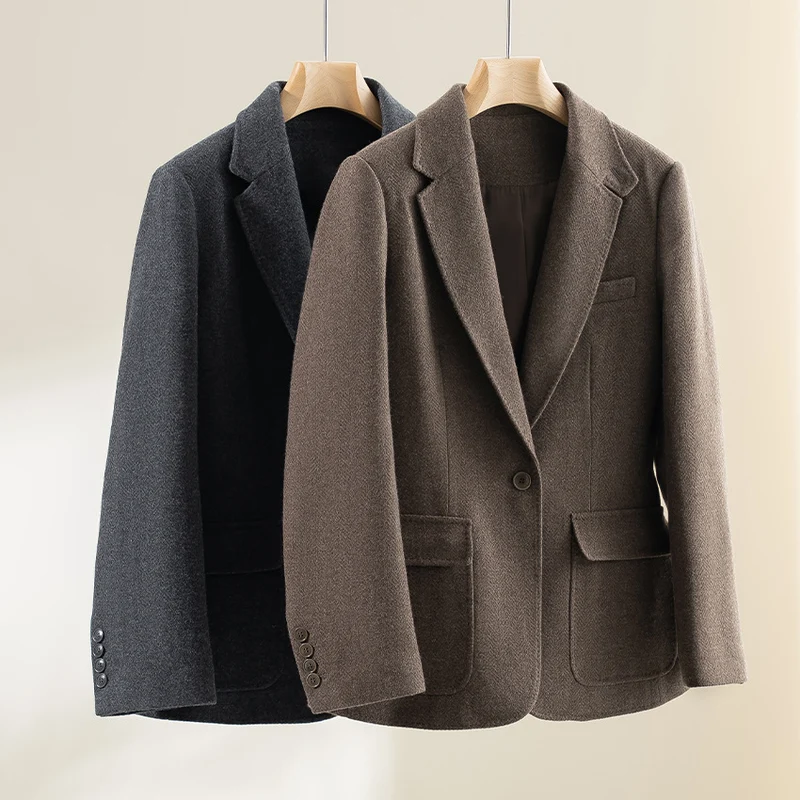 Damen Halbgefütterter Ein-Knopf-Wollmix-Blazer mit abgerundetem Saum Drune
