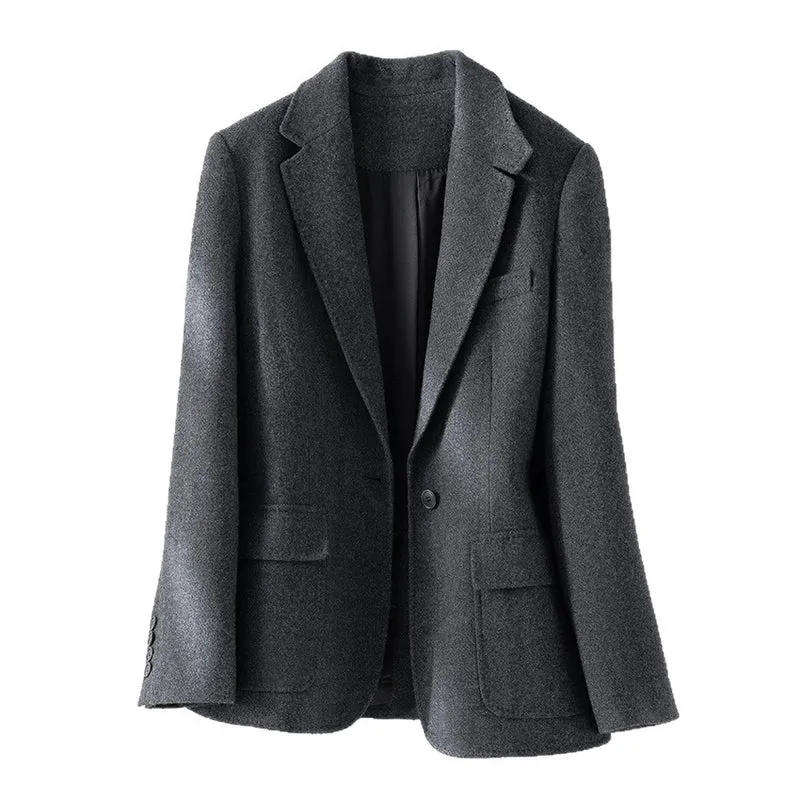 Damen Halbgefütterter Ein-Knopf-Wollmix-Blazer mit abgerundetem Saum Drune