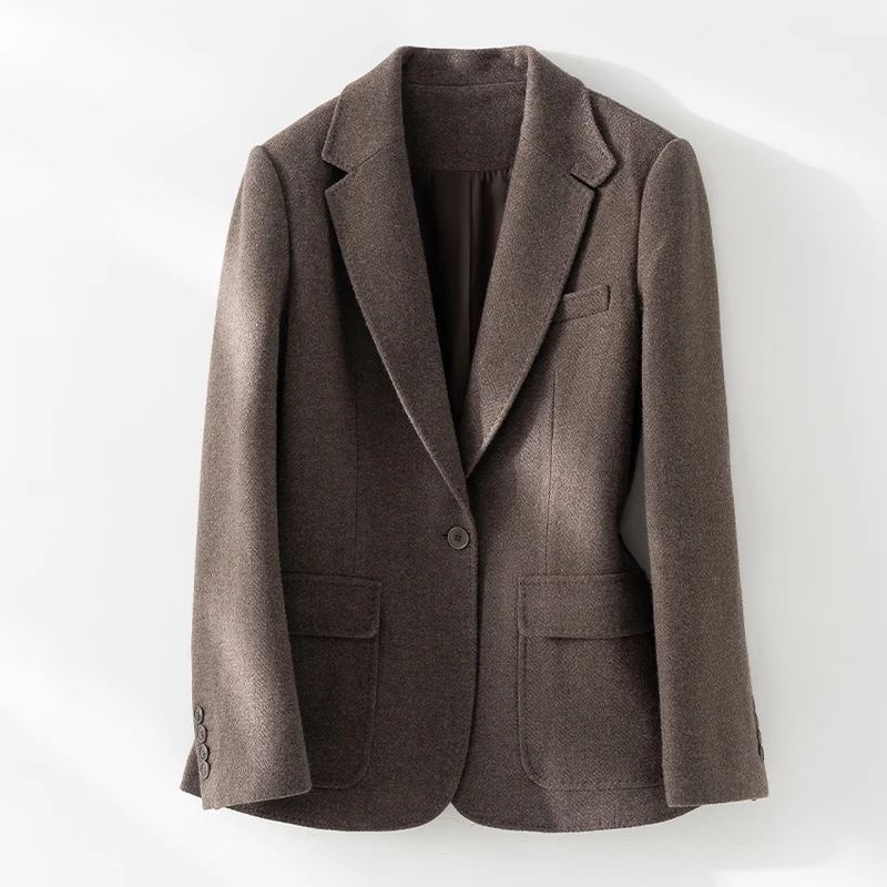 Damen Halbgefütterter Ein-Knopf-Wollmix-Blazer mit abgerundetem Saum Drune