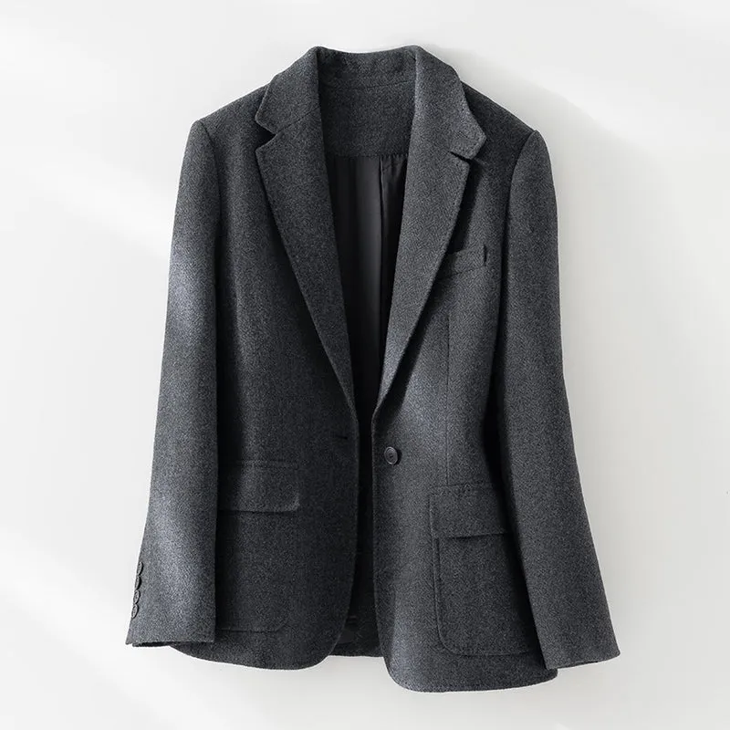 Damen Halbgefütterter Ein-Knopf-Wollmix-Blazer mit abgerundetem Saum Drune