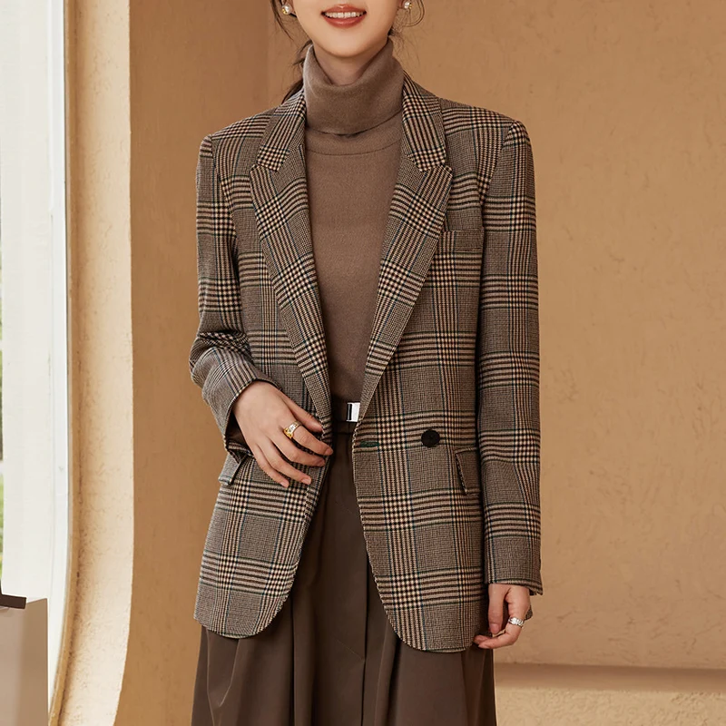 Damen Glencheck Oversize-Blazer mit strukturierter Schulter und Pattentaschen Drune