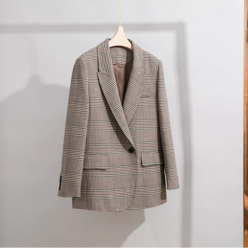 Damen Glencheck Oversize-Blazer mit strukturierter Schulter und Pattentaschen Drune