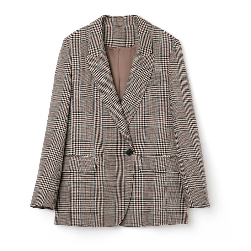 Damen Glencheck Oversize-Blazer mit strukturierter Schulter und Pattentaschen Drune